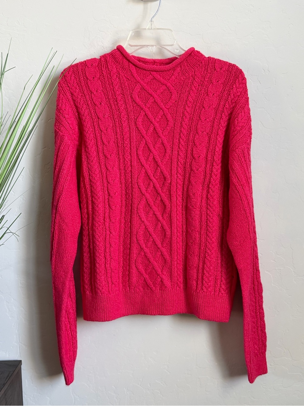 J.Crew Factory Cable Knit Mock Neck Sweater NWT Pink Raspberry Medium CF738